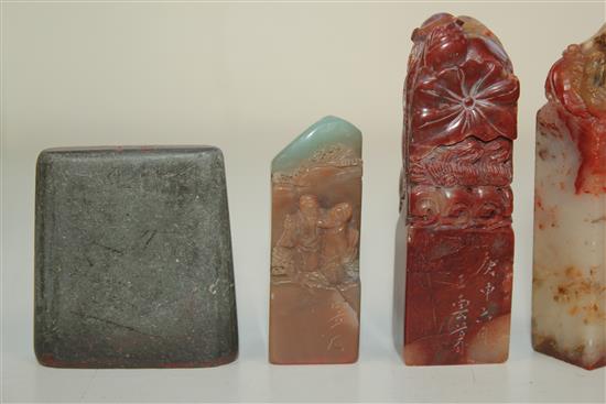 A collection of seventeen Chinese stone seals, height 1.9 to 15cm (17)